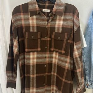 Spell basecamp flannel chocolate brown plaid flannel button up XS NWOT